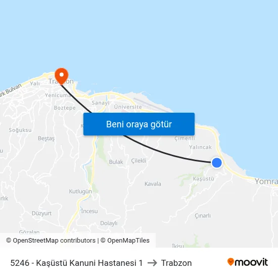 5246 - Kaşüstü Kanuni Hastanesi 1 to Trabzon map