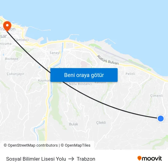 Sosyal Bilimler Lisesi Yolu to Trabzon map