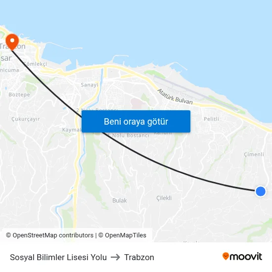 Sosyal Bilimler Lisesi Yolu to Trabzon map