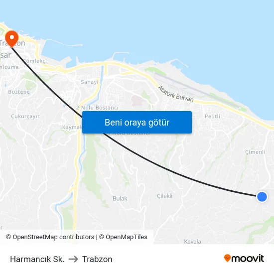 Harmancık Sk. to Trabzon map