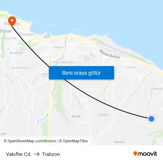 Vakıflar Cd. to Trabzon map