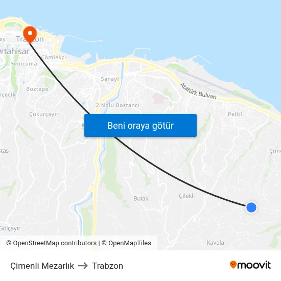 Çimenli Mezarlık to Trabzon map