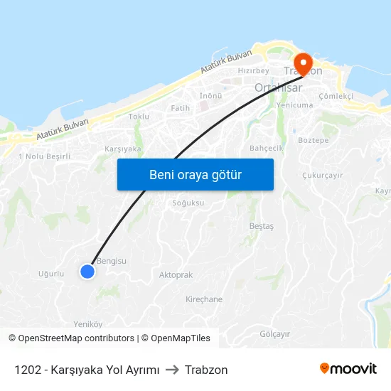 1202 - Karşıyaka Yol Ayrımı to Trabzon map