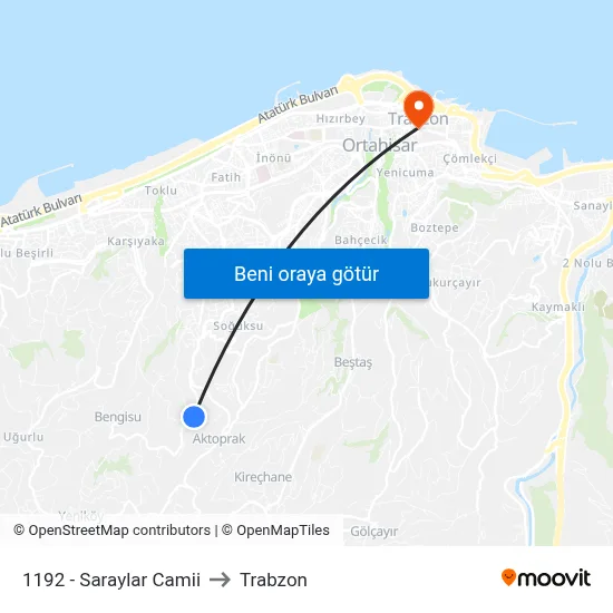 1192 - Saraylar Camii to Trabzon map