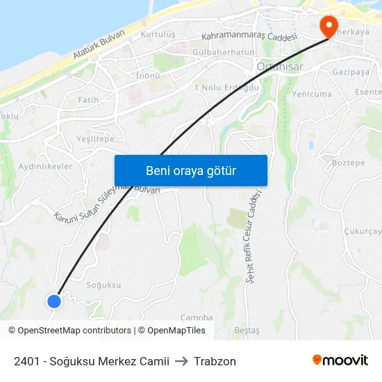 2401 - Soğuksu Merkez Camii to Trabzon map