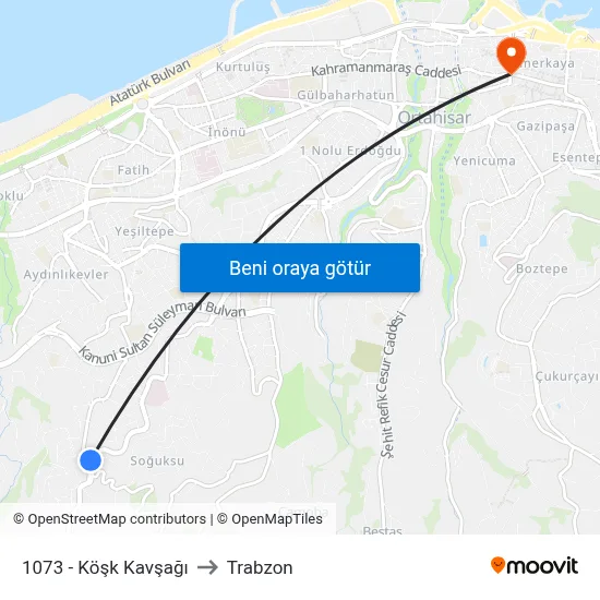 1073 - Köşk Kavşağı to Trabzon map