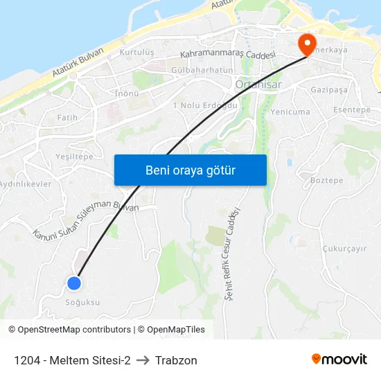 1204 - Meltem Sitesi-2 to Trabzon map