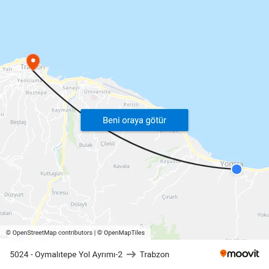 5024 - Oymalıtepe Yol Ayrımı-2 to Trabzon map