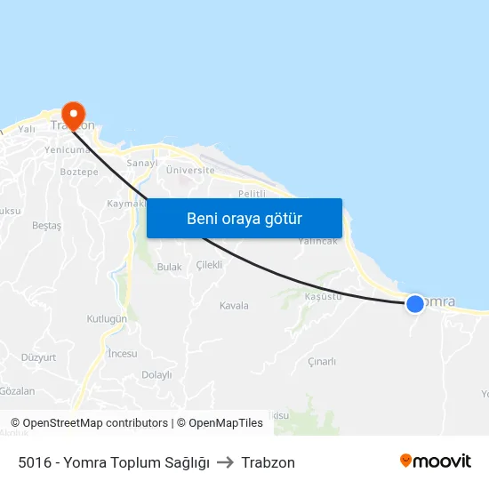 5016 - Yomra Toplum Sağlığı to Trabzon map