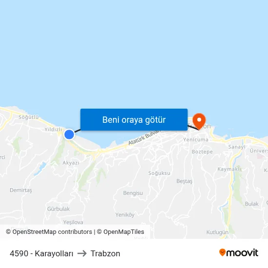 4590 - Karayolları to Trabzon map