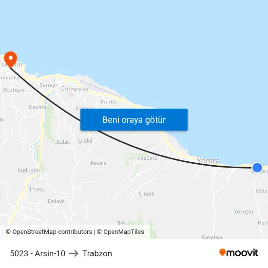 5023 - Arsin-10 to Trabzon map