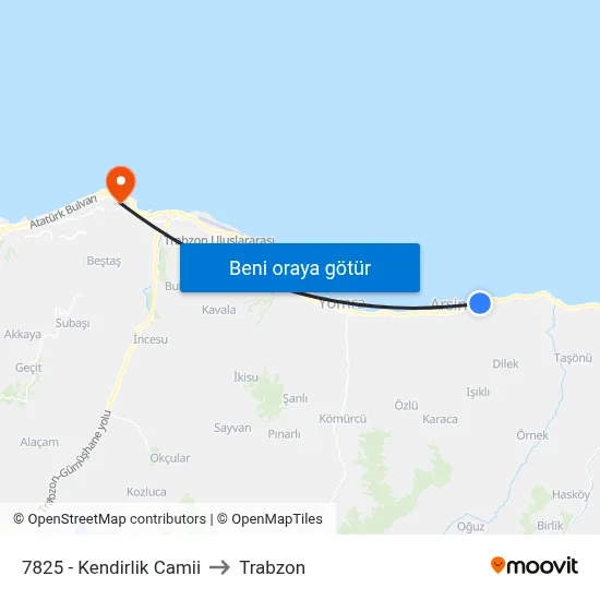 7825 - Kendirlik Camii to Trabzon map