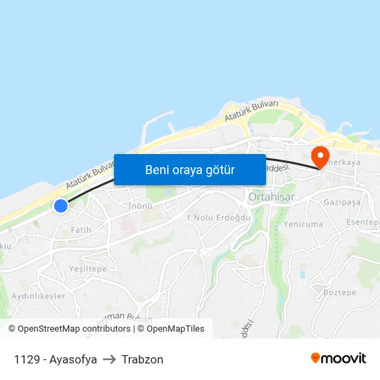 1129 - Ayasofya to Trabzon map