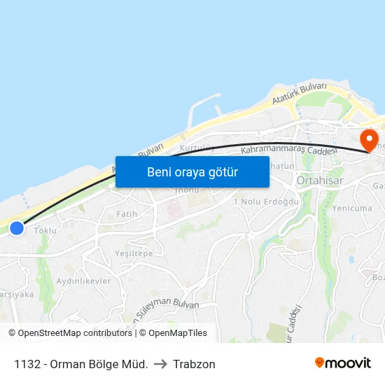 1132 - Orman Bölge Müd. to Trabzon map