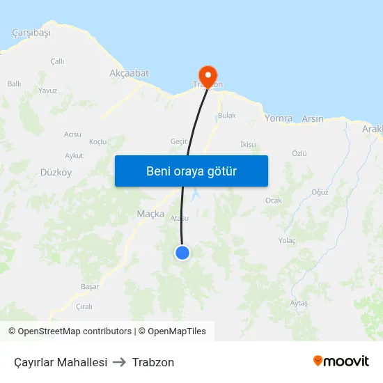 Çayırlar Mahallesi to Trabzon map