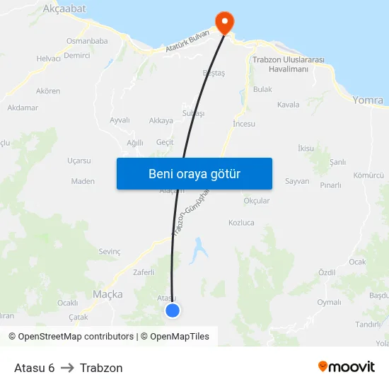 Atasu 6 to Trabzon map