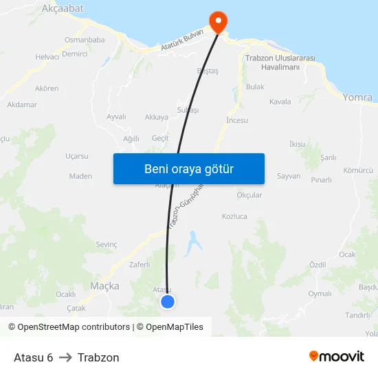 Atasu 6 to Trabzon map