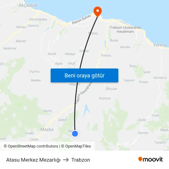 Atasu Merkez Mezarlığı to Trabzon map