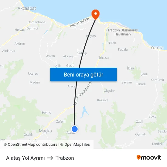 Alataş Yol Ayrımı to Trabzon map