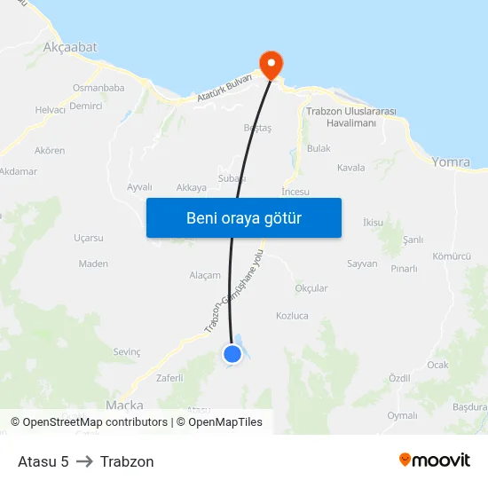 Atasu 5 to Trabzon map