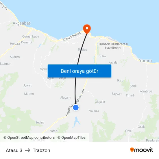 Atasu 3 to Trabzon map