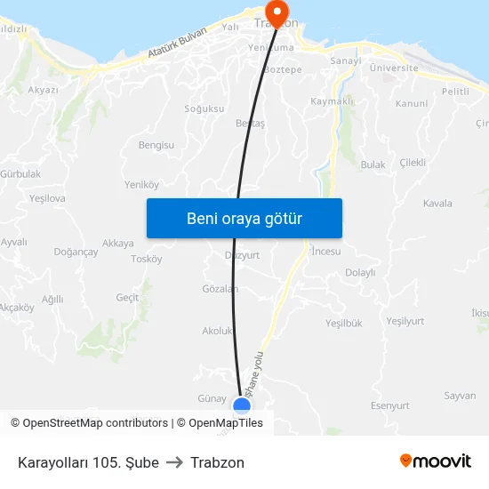 Karayolları 105. Şube to Trabzon map