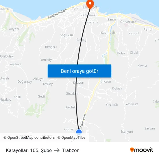 Karayolları 105. Şube to Trabzon map