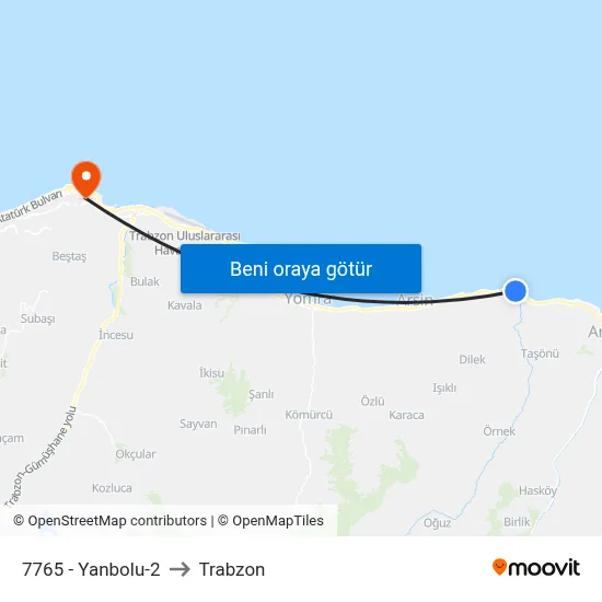 7765 - Yanbolu-2 to Trabzon map