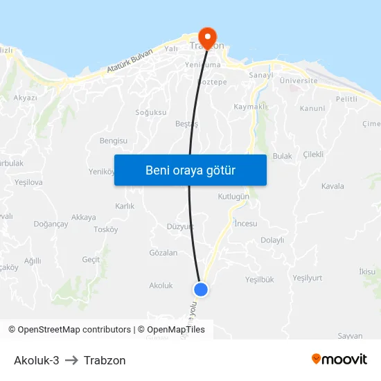 Akoluk-3 to Trabzon map
