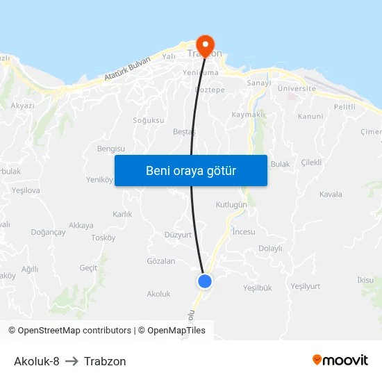 Akoluk-8 to Trabzon map