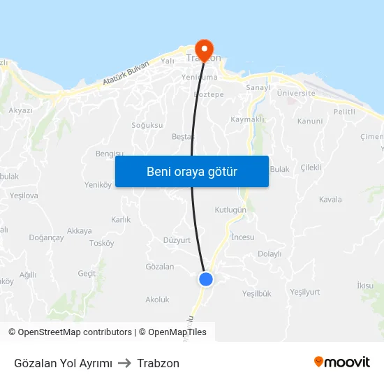 Gözalan Yol Ayrımı to Trabzon map
