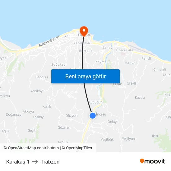 Karakaş-1 to Trabzon map