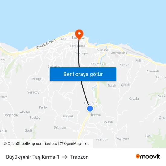 Büyükşehir Taş Kırma-1 to Trabzon map