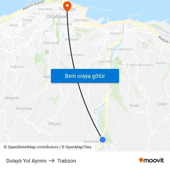 Dolaylı Yol Ayrımı to Trabzon map