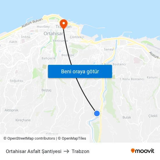 Ortahisar Asfalt Şantiyesi to Trabzon map