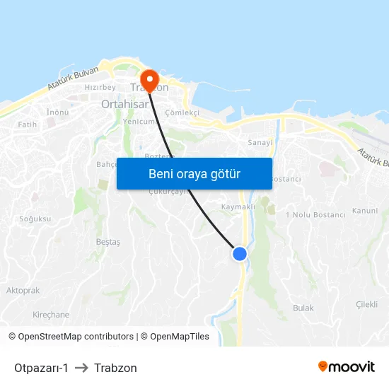 Otpazarı-1 to Trabzon map