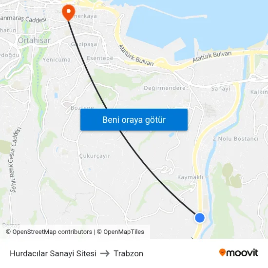 Hurdacılar Sanayi Sitesi to Trabzon map