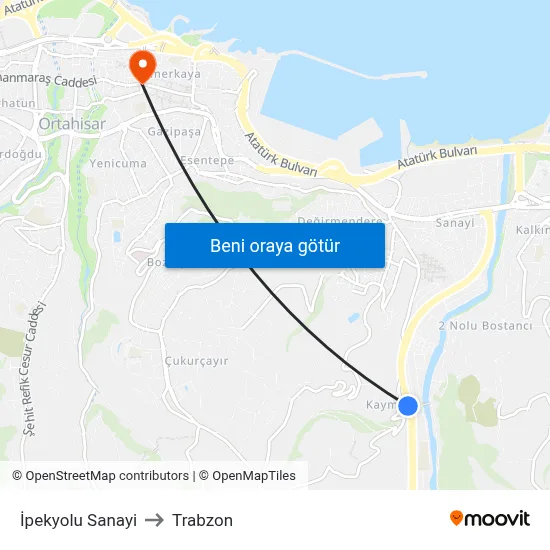 İpekyolu Sanayi to Trabzon map