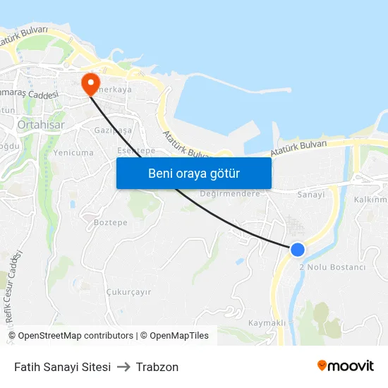 Fatih Sanayi Sitesi to Trabzon map