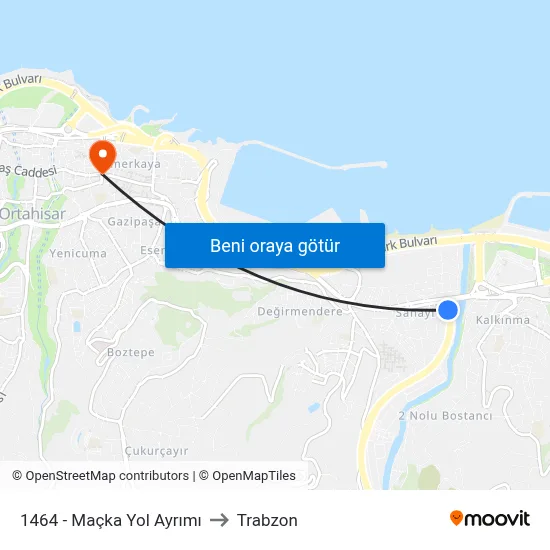 1464 - Maçka Yol Ayrımı to Trabzon map