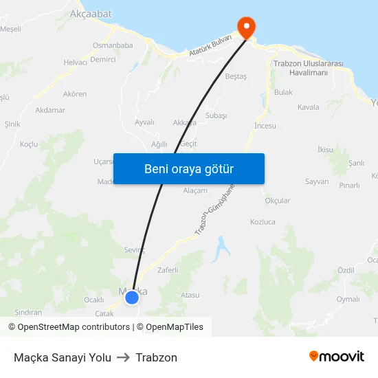 Maçka Sanayi Yolu to Trabzon map