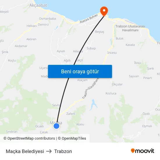 Maçka Belediyesi to Trabzon map