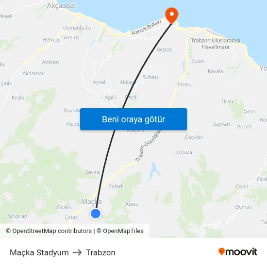 Maçka Stadyum to Trabzon map
