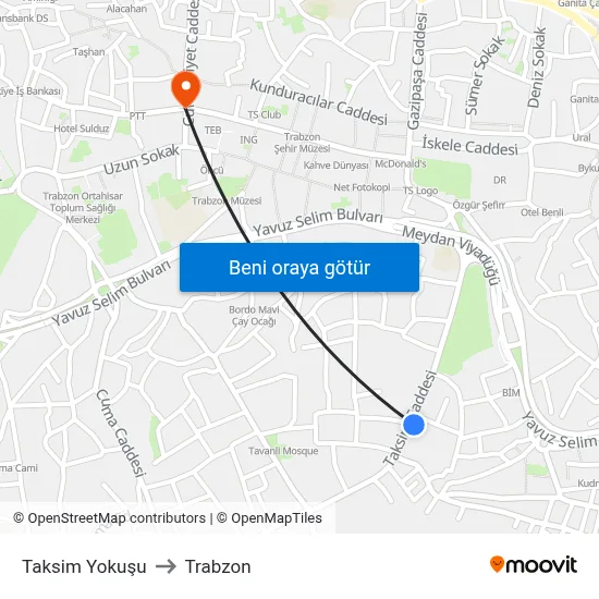 Taksim Yokuşu to Trabzon map