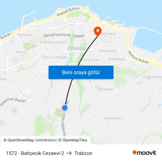 1572 - Bahçecik Cezaevi-2 to Trabzon map