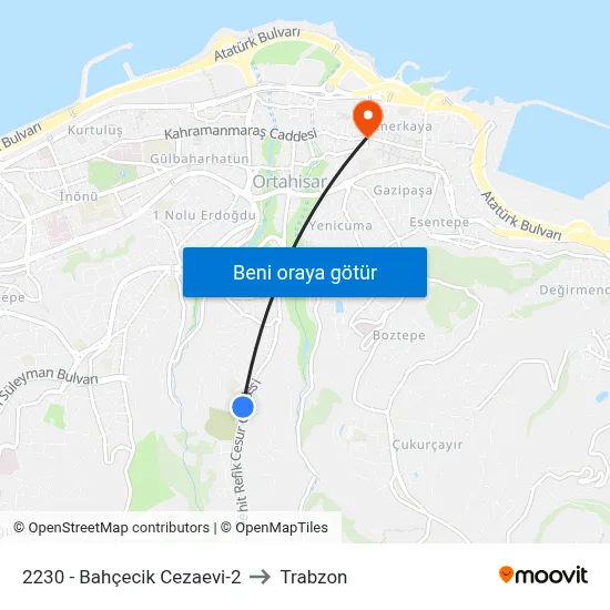 2230 - Bahçecik Cezaevi-2 to Trabzon map