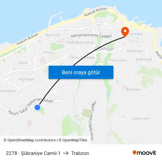 2278 - Şükraniye Camii-1 to Trabzon map