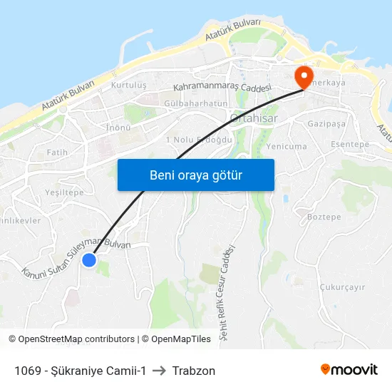 1069 - Şükraniye Camii-1 to Trabzon map