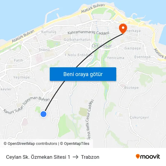 Ceylan Sk. Özmekan Sitesi 1 to Trabzon map