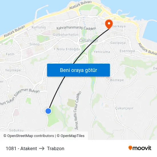 1081 - Atakent to Trabzon map